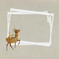 Christmas reindeer frame, instant photo film collage design