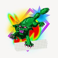 Scary screeching cat, creative neon gradient remix