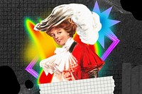 Victorian woman background, retro neon collage