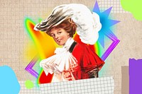 Victorian woman background, retro neon collage