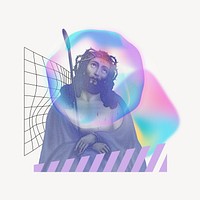 Jesus Christ illustration, creative pastel holographic remix