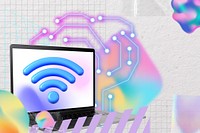Internet network holographic background, abstract collage