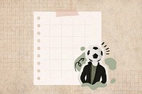 Football head man background, note paper frame