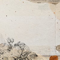 Vintage floral beige background, collage remix design