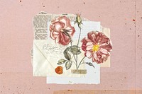 Vintage red flowers, collage remix design