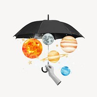 Planets umbrella, collage remix design