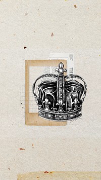 Vintage crown iPhone wallpaper, paper collage art