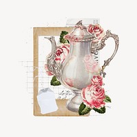 Aesthetic teapot, flower collage remix design