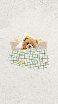 Sleeping teddy bear mobile wallpaper, aesthetic paper collage