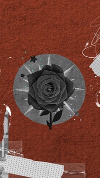 Black rose iPhone wallpaper, aesthetic paper collage