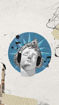 Music lover aesthetic phone wallpaper, Greek God sculpture