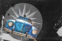 Classic car background, aesthetic paper collage