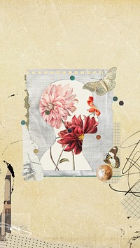 Aesthetic dahlia flower mobile wallpaper, paper collage background