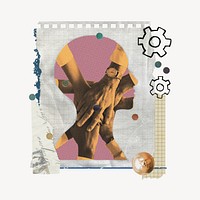 United hands, note paper collage art with human head silhouette