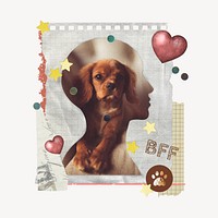 Dog lover, note paper collage art with human head silhouette