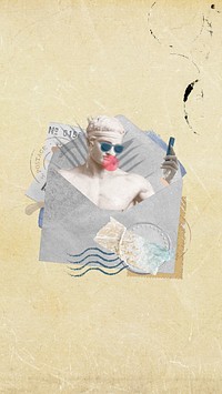 Greek God letter iPhone wallpaper, aesthetic paper collage