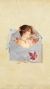 Autumn vintage letter iPhone wallpaper, aesthetic paper collage