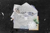 Winter Christmas background, festive envelope collage
