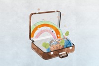 Aesthetic rainbow luggage background, travel collage