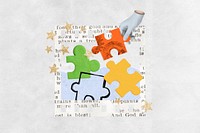 Colorful puzzle aesthetic background, instant photo film collage