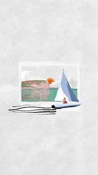 Sail boat aesthetic phone wallpaper, instant photo film collage