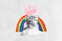 Crowned Greek Goddess background, rainbow collage