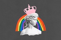 Crowned Greek Goddess background, rainbow collage