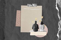 Couple aesthetic paper, man and woman sitting collage art