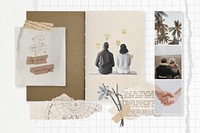 Aesthetic couple mood board, ripped paper collage art