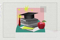 Graduation cap, education paper collage art