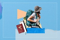 Woman backpacker aesthetic, travel collage art
