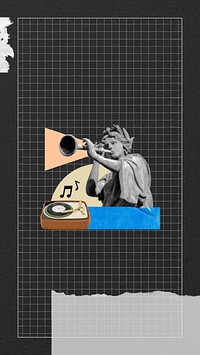 Vintage music phone wallpaper, paper collage art