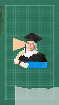 Smiling graduate phone wallpaper, education collage art