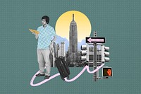 Traveling man with luggage, creative collage art