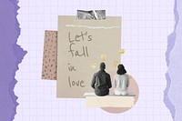 Let's fall in love quote, couple aesthetic collage art