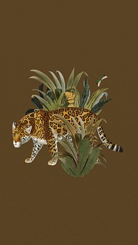 Vintage jaguar tiger phone wallpaper, botanical wildlife background