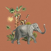 Vintage elephant, botanical wildlife remix 