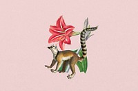 Ring-tailed lemur, wildlife botanical remix collage element