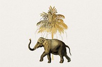 Gold elephant, vintage wildlife collage element