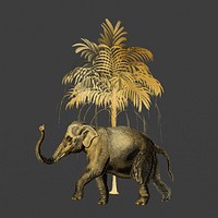 Gold elephant, vintage wildlife collage element