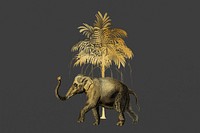 Gold elephant, vintage wildlife collage element