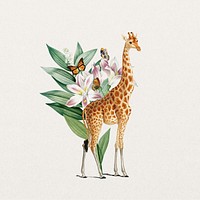 Giraffe wildlife botanical remix collage element