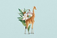 Giraffe wildlife botanical remix collage element