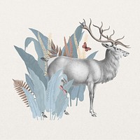 Vintage elk, wild animal botanical remix