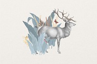 Vintage elk, wild animal botanical remix