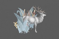 Vintage elk, wild animal botanical remix