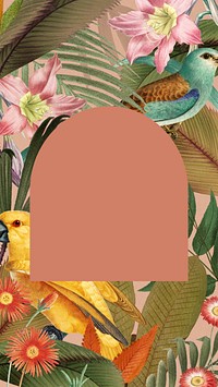 Colorful tropical plant phone wallpaper, vintage patterned frame 