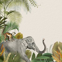 Vintage jungle elephant background, wild animal illustration