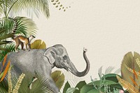 Vintage jungle elephant background, wild animal illustration