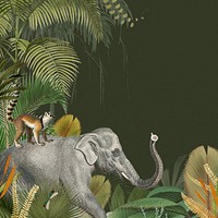 Vintage jungle elephant background, wild animal illustration